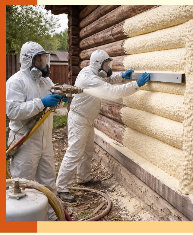 Утепление бревенчатого дома ППУ в Уфе эффективной изоляцией